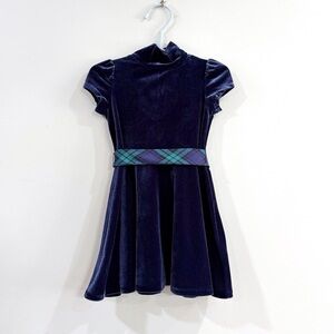 Polo Ralph Lauren Girls Dress 2T Navy Velvet Plaid Bow Preppy Party Holiday